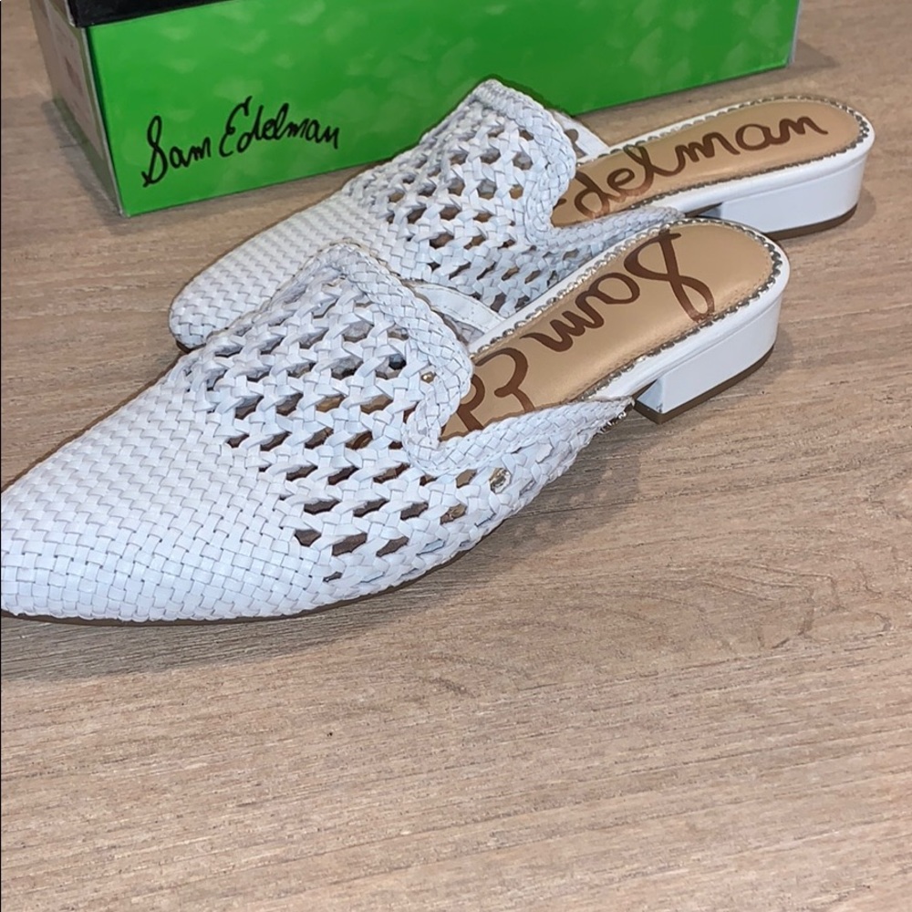 Sam Edelman white leather mules